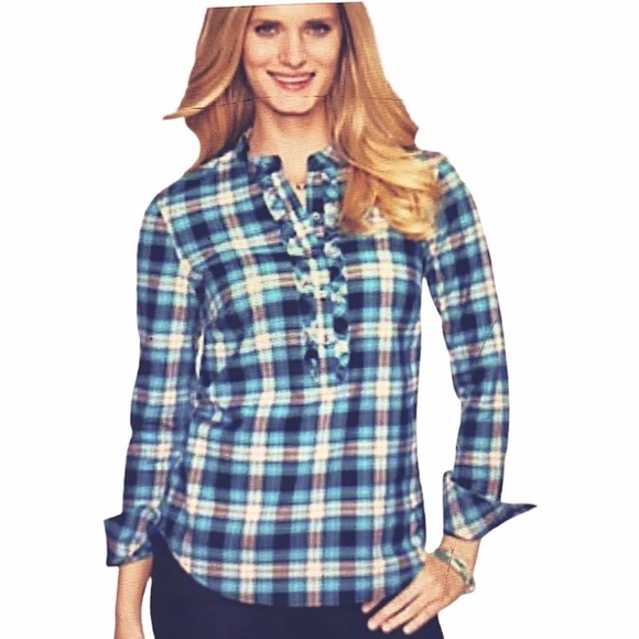 Talbots Blue & Green Tartan Blouse - Picture 1 of 4